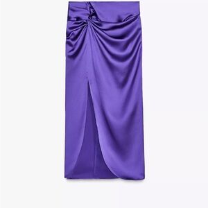 NWT Zara Knotted satin effect midi skirt